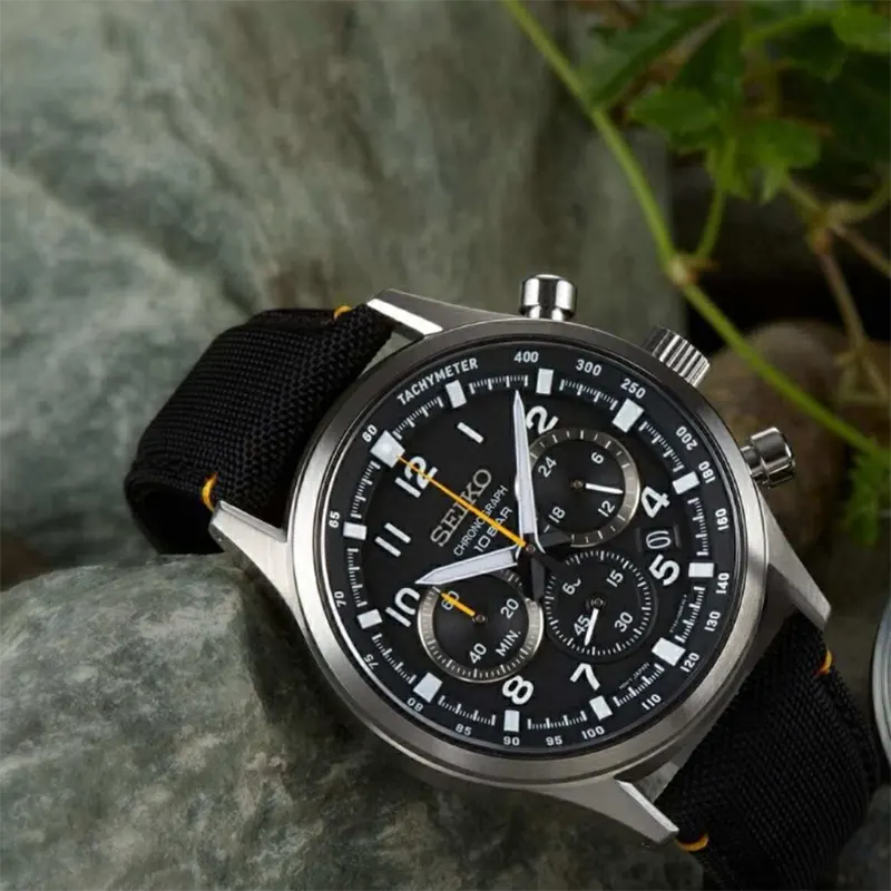 Seiko Sport Chronograph Black Dial Nylon Sporty Men's Watch- SSB449P1